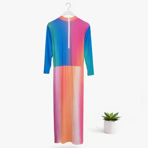New Mock Neck Colorful Ombre Dress - Picture 5 of 5